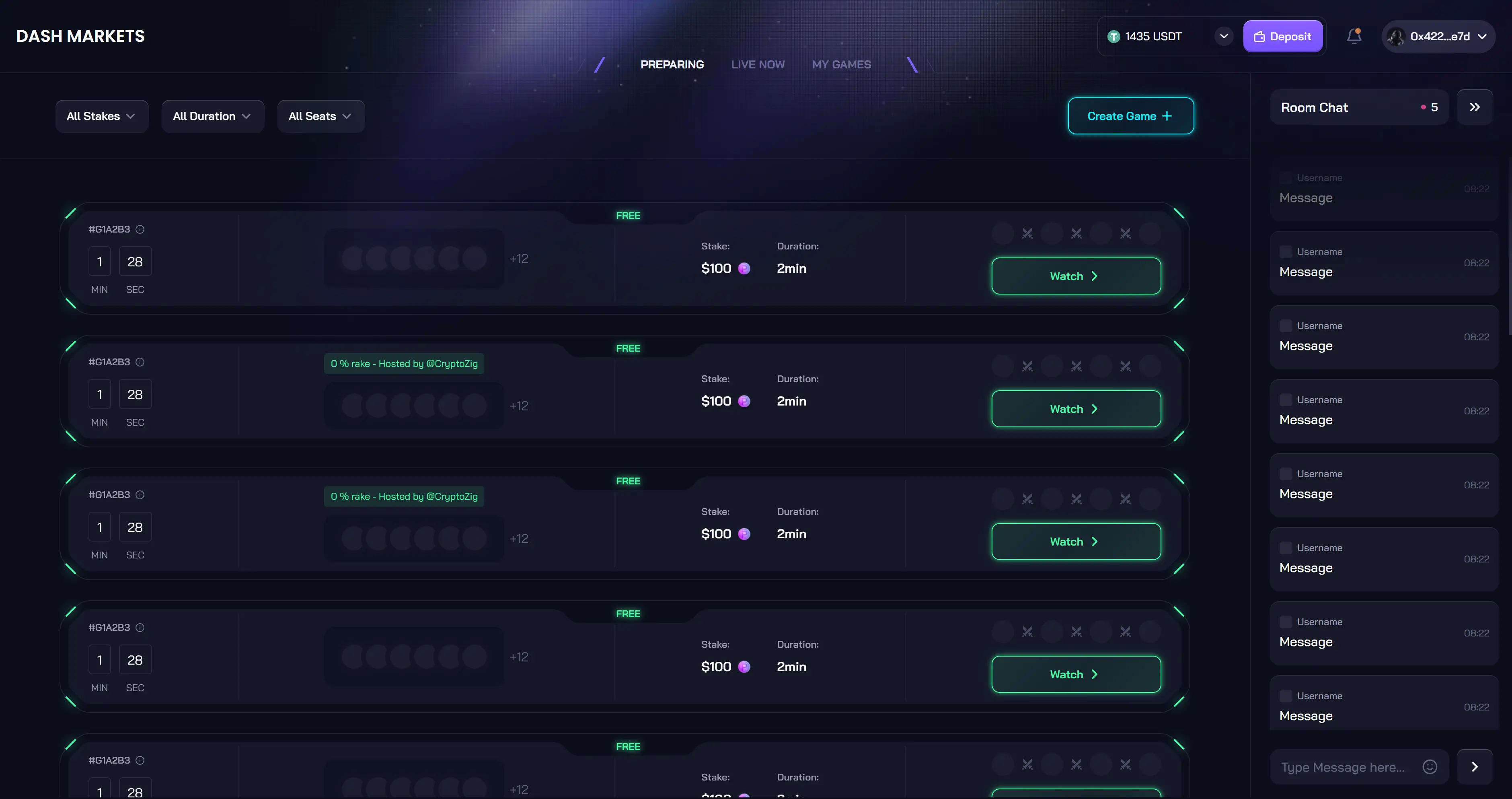 Dash Markets game preparation screen