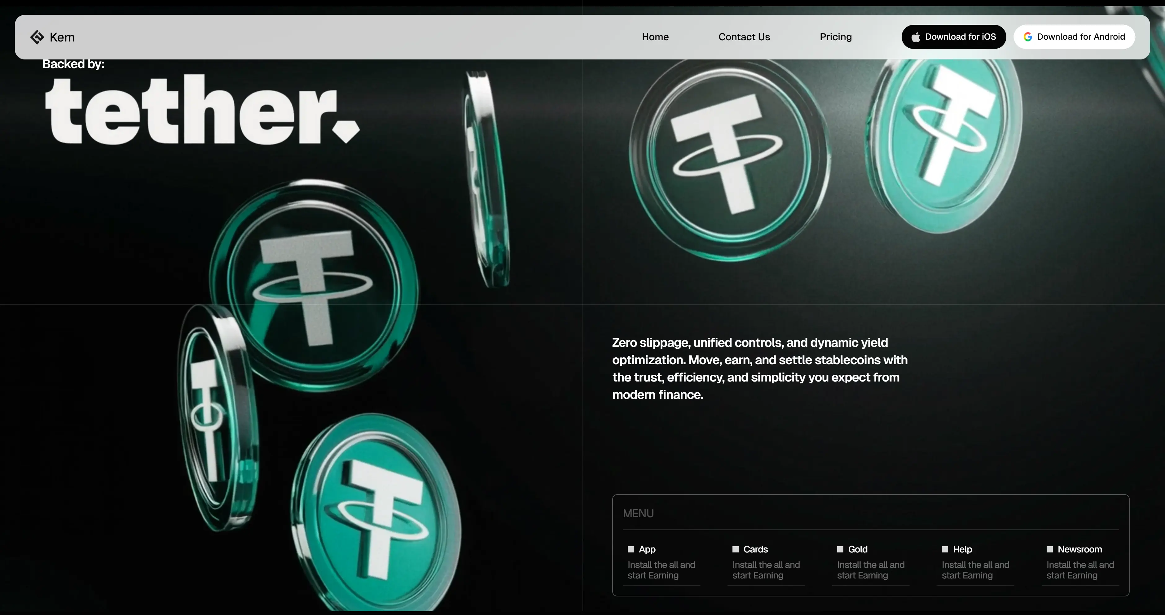 Kem backed by Tether section