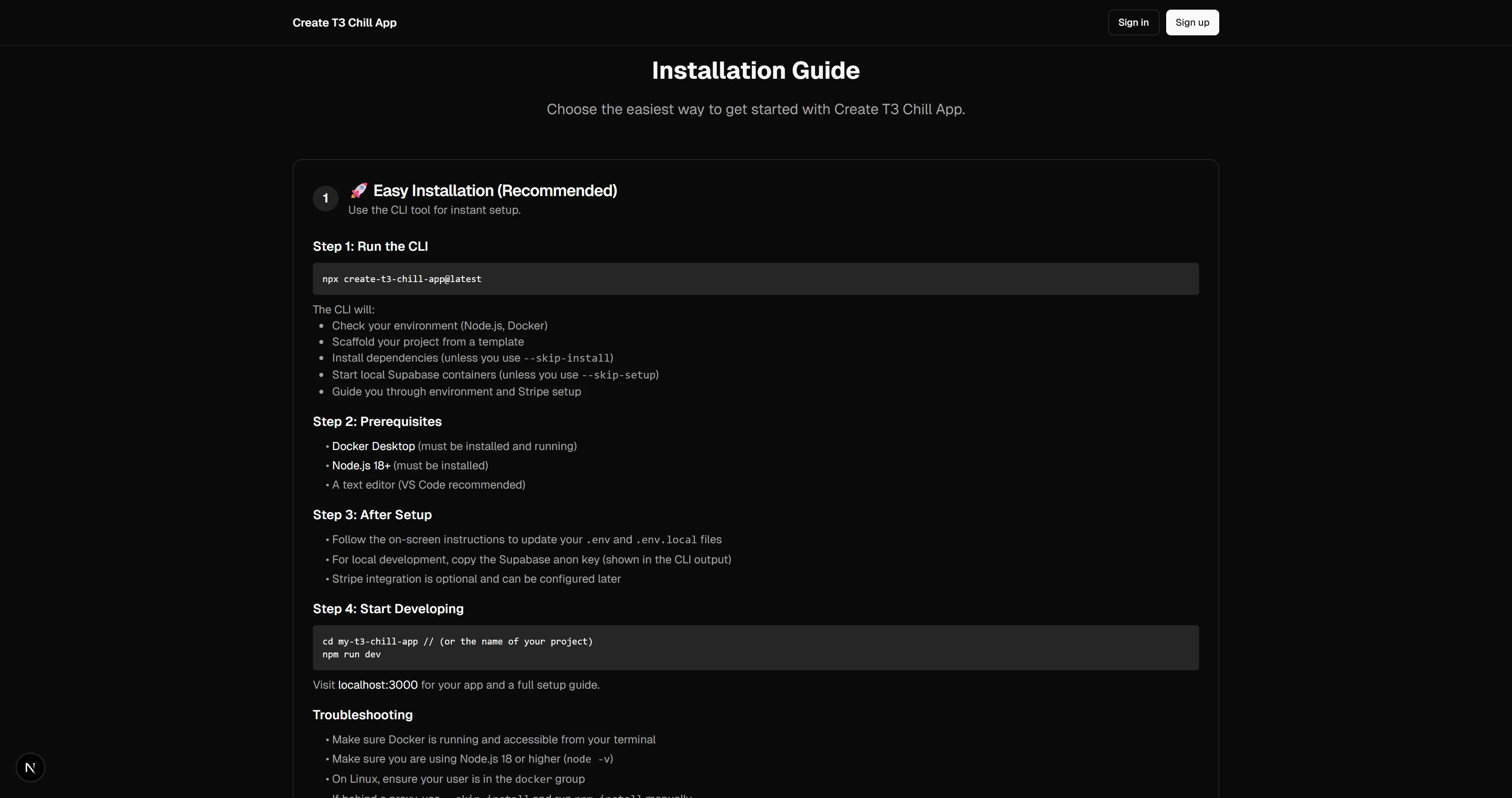 Create T3 Chill App scaffolded project installation guide