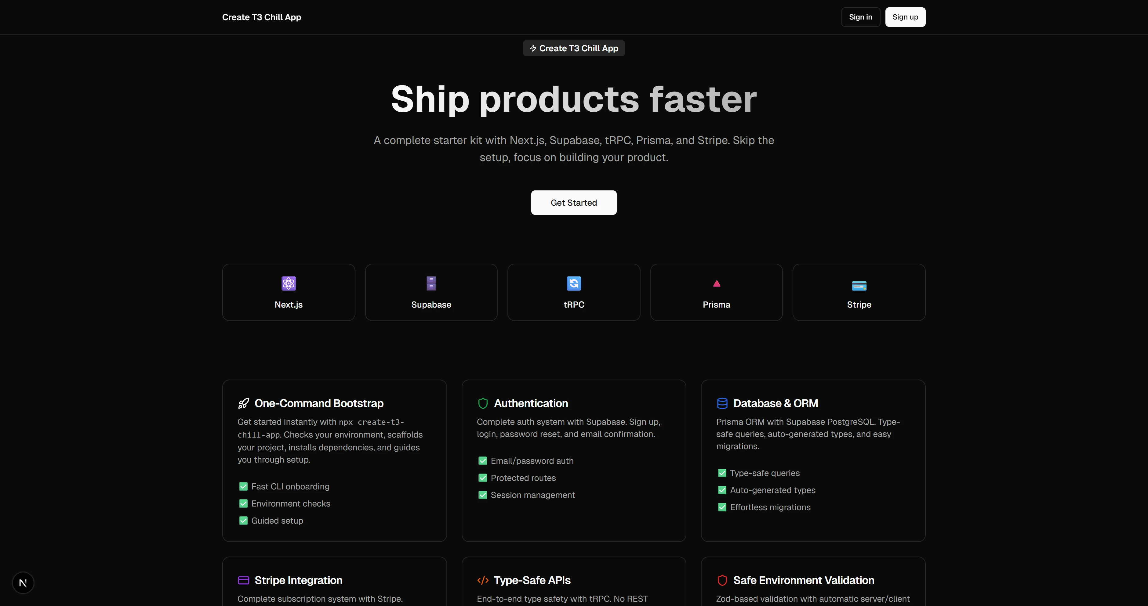 Create T3 Chill App scaffolded project home page
