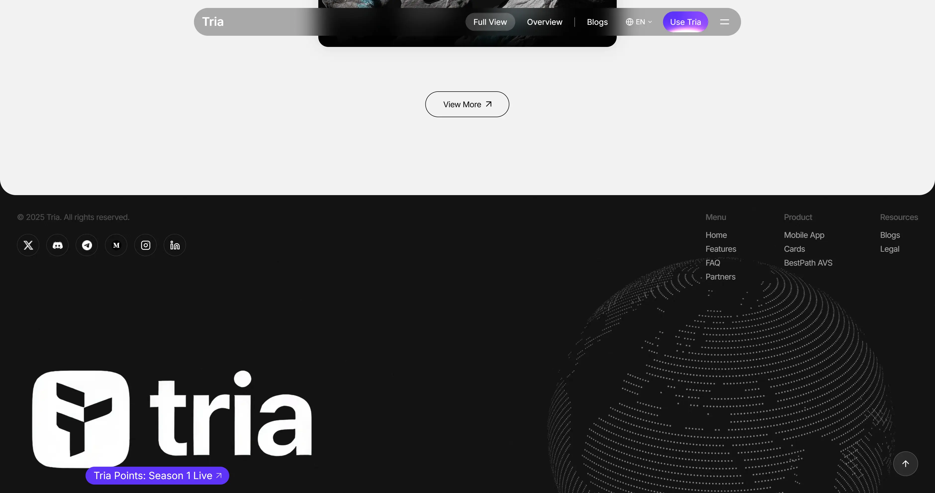 Tria footer and navigation section