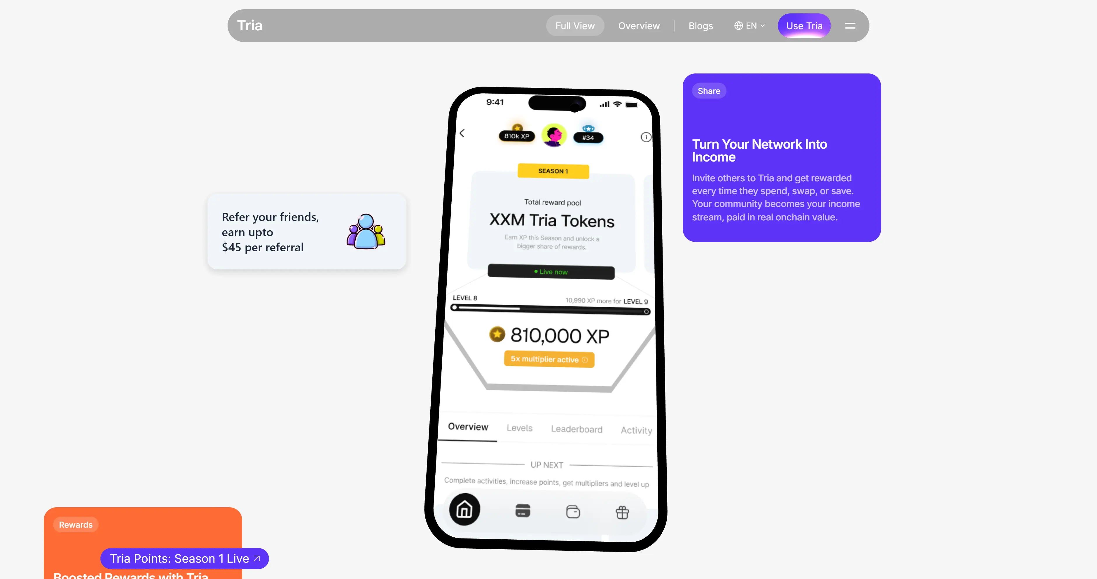 Tria phone and rewards section