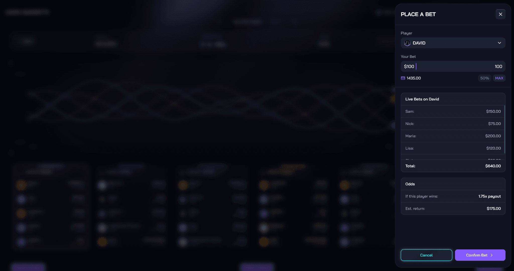 Dash Markets place bet flow