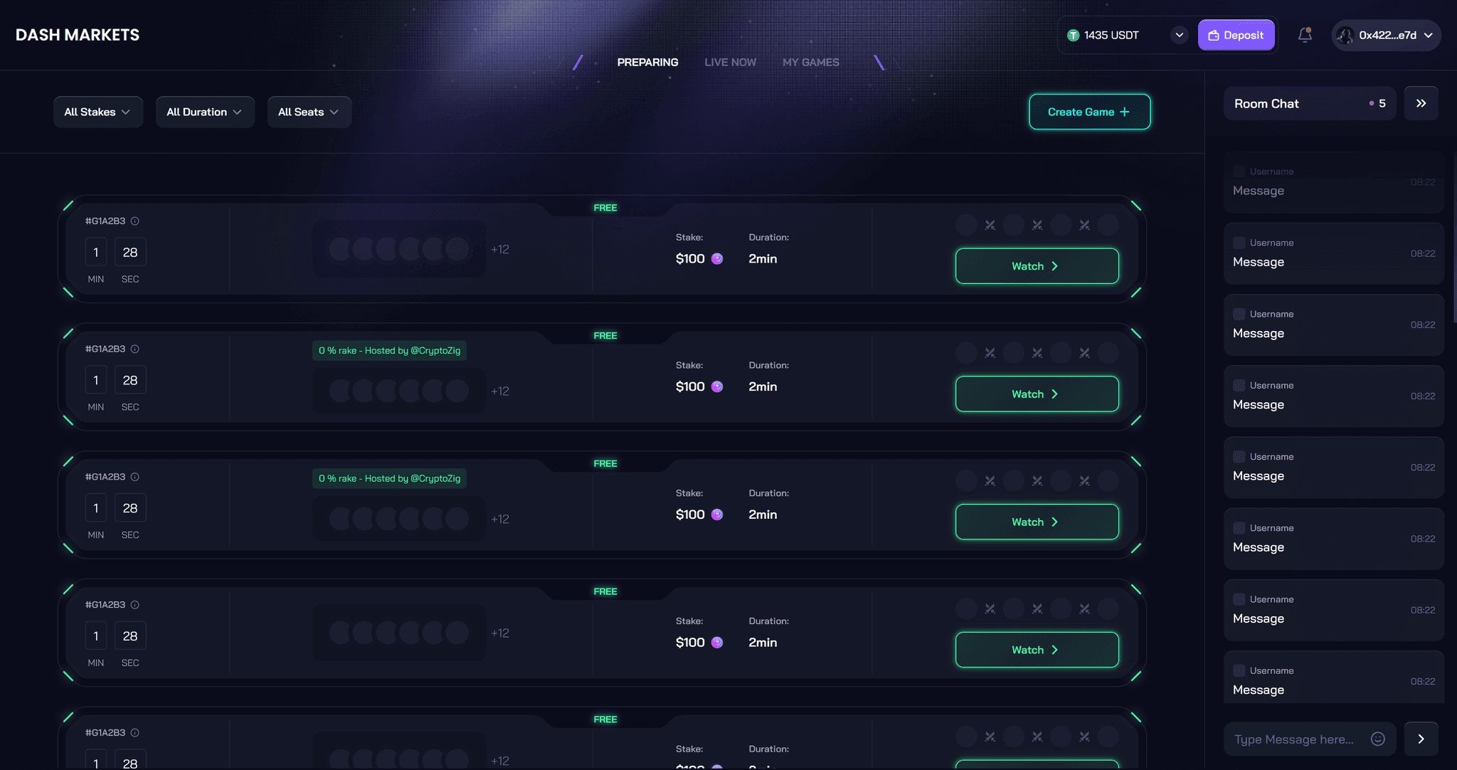 Dash Markets game preparation screen