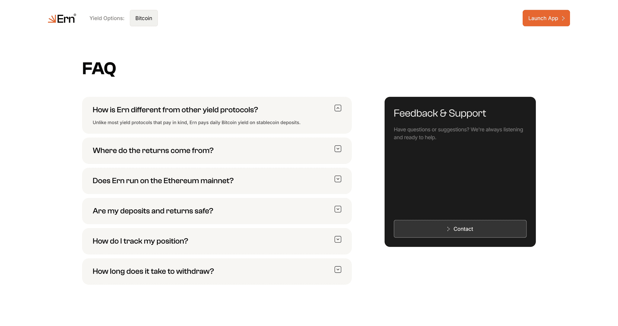 Ern FAQ and support section