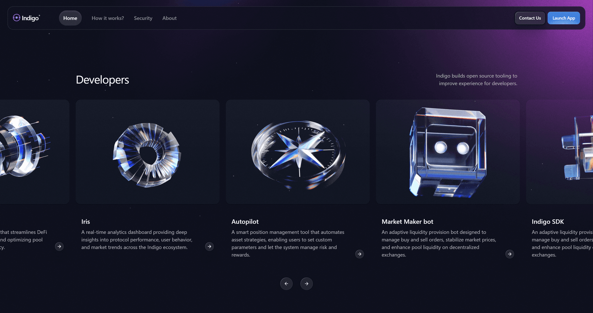 Indigo website developers section