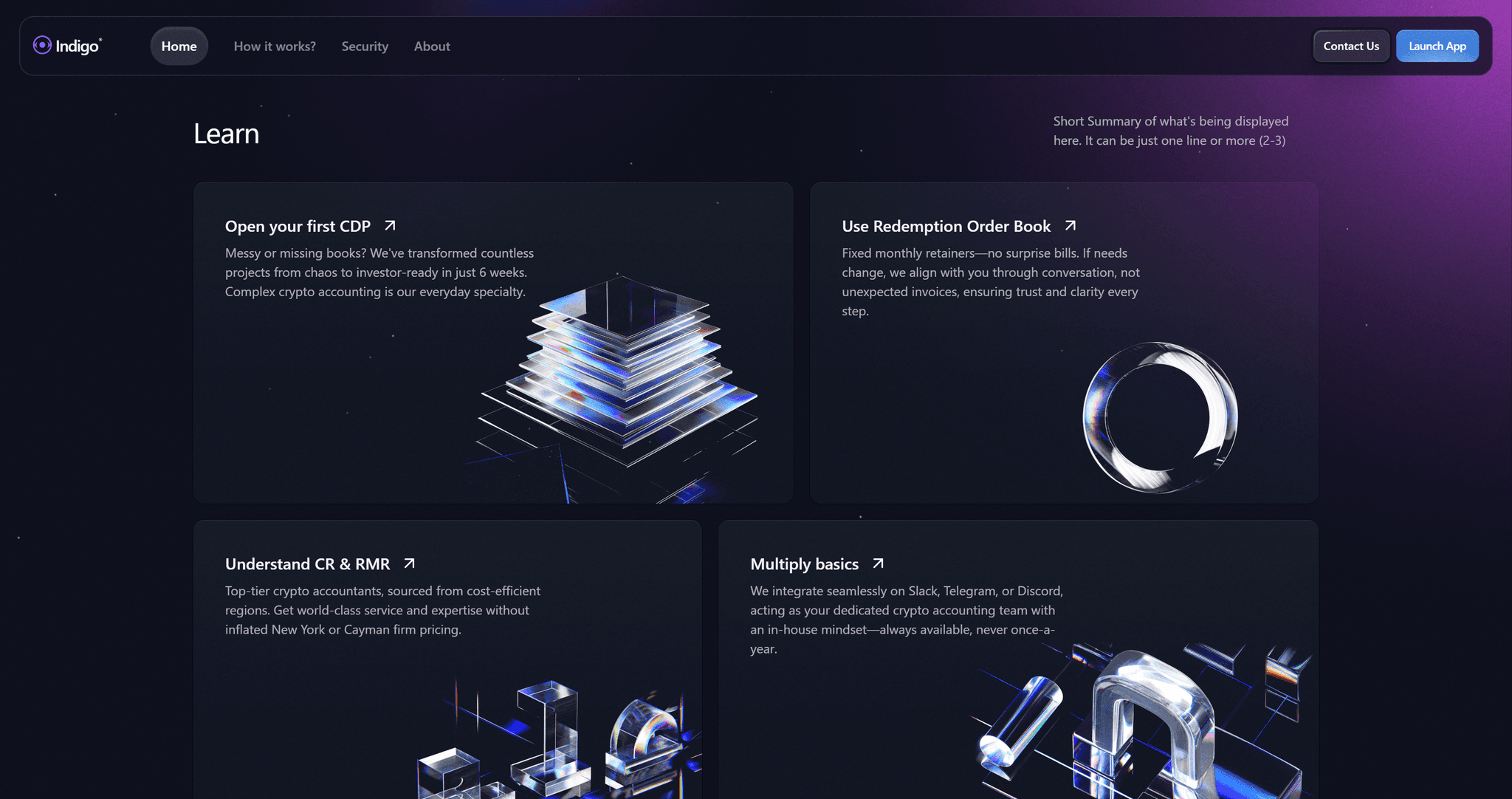 Indigo website learn section