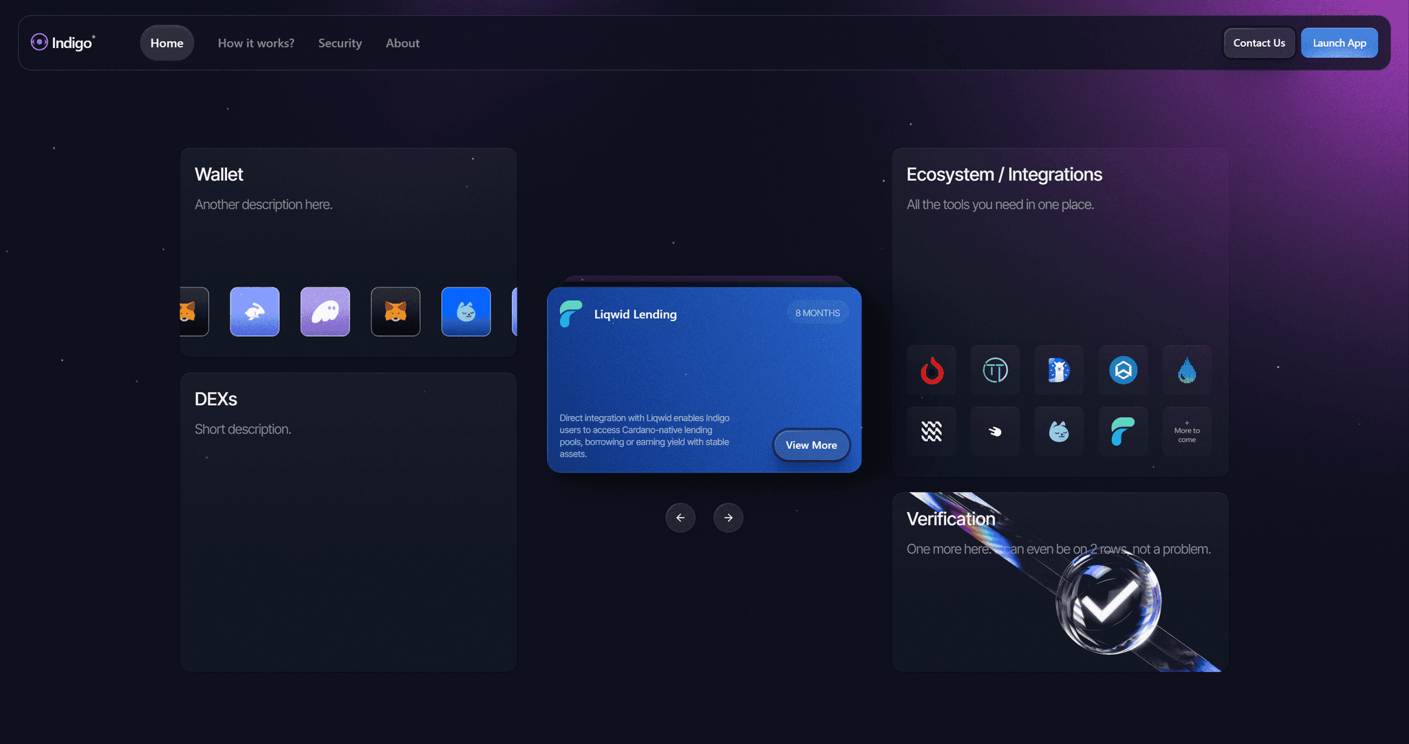 Indigo website wallet and ecosystem section