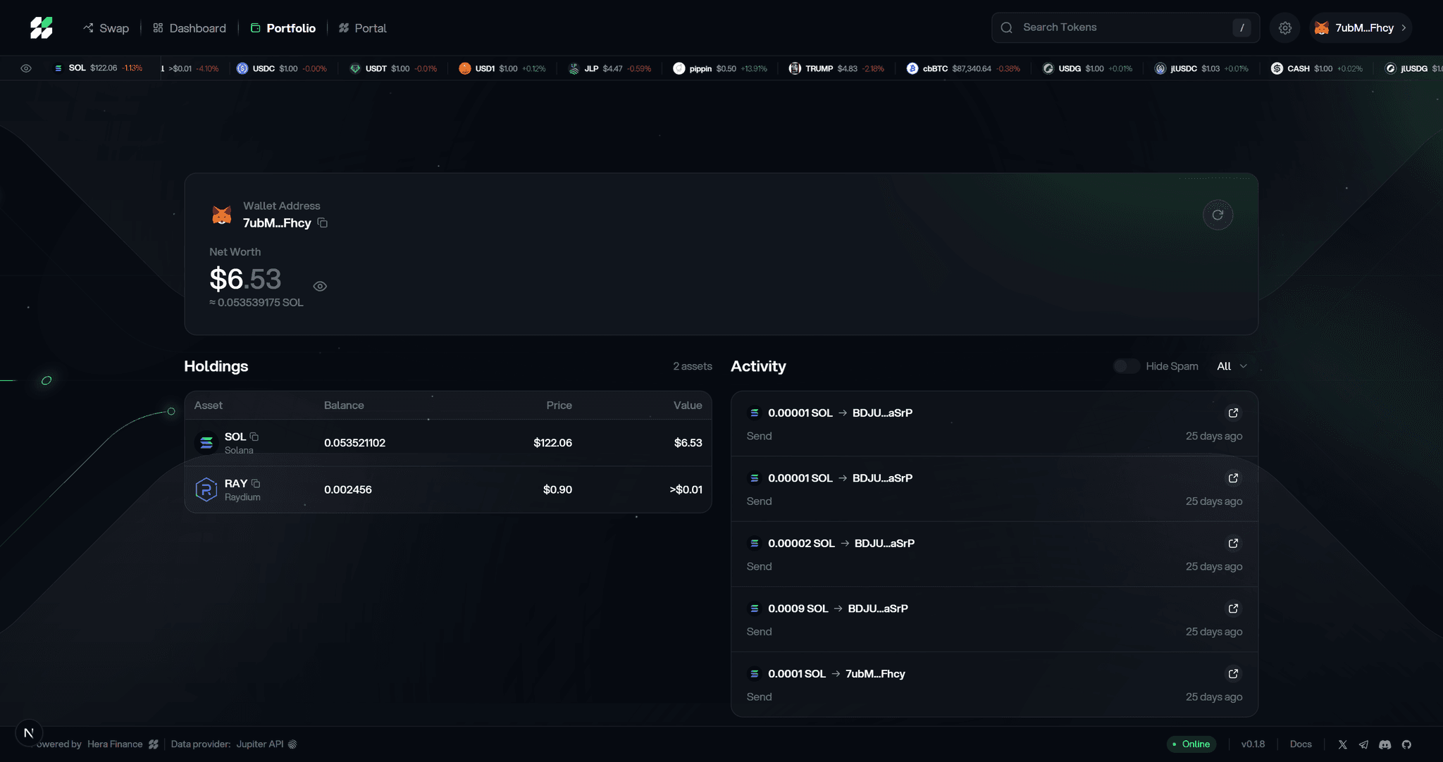 Hera Finance portfolio overview
