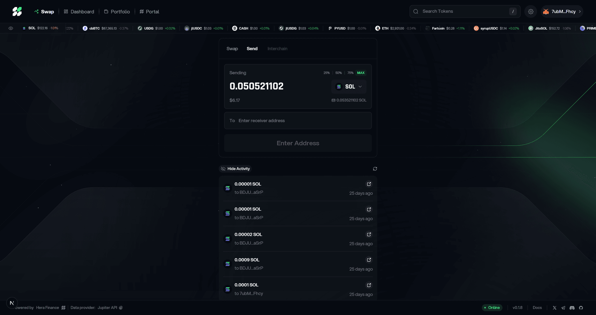 Hera Finance send token flow