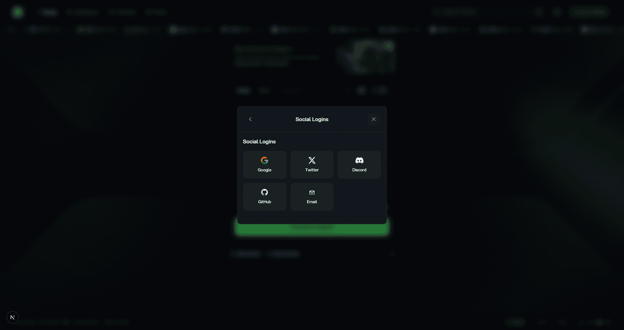Hera Finance social login screen