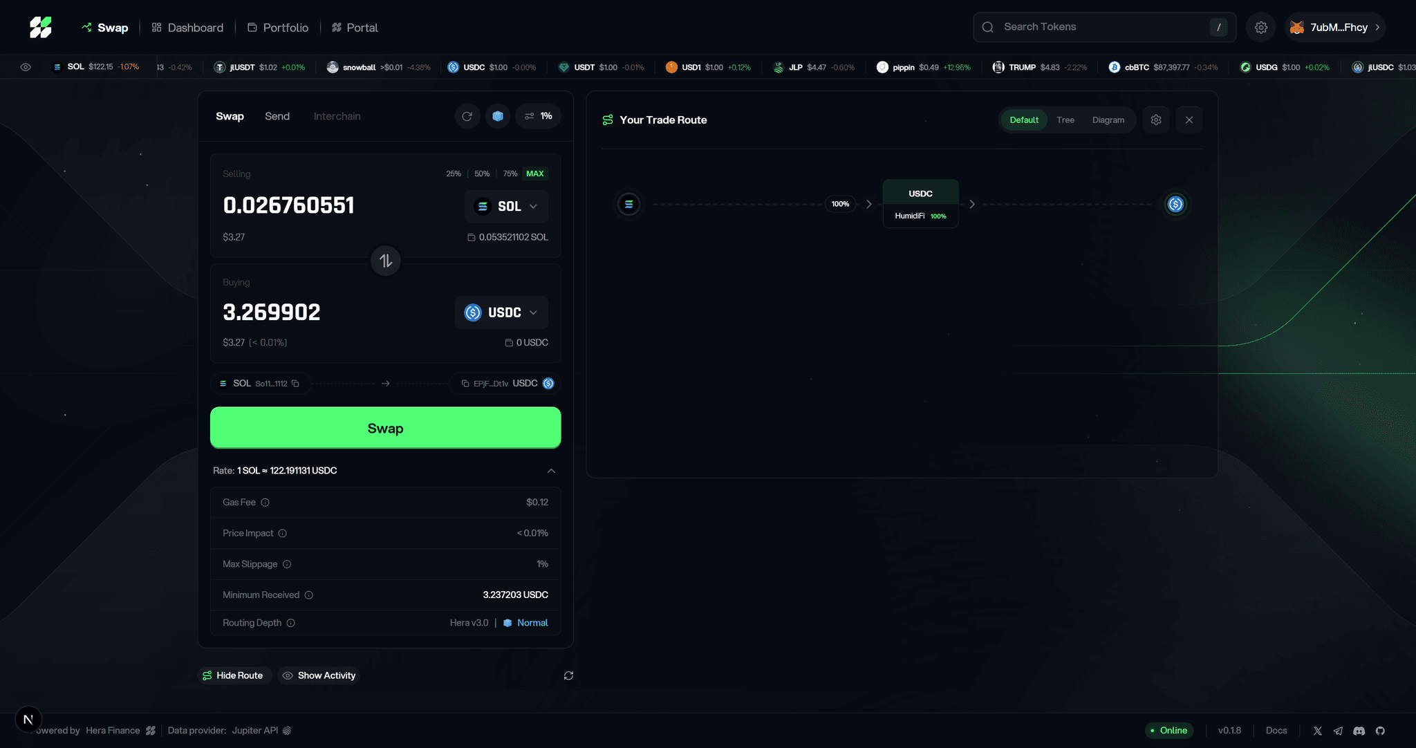 Hera Finance default route view
