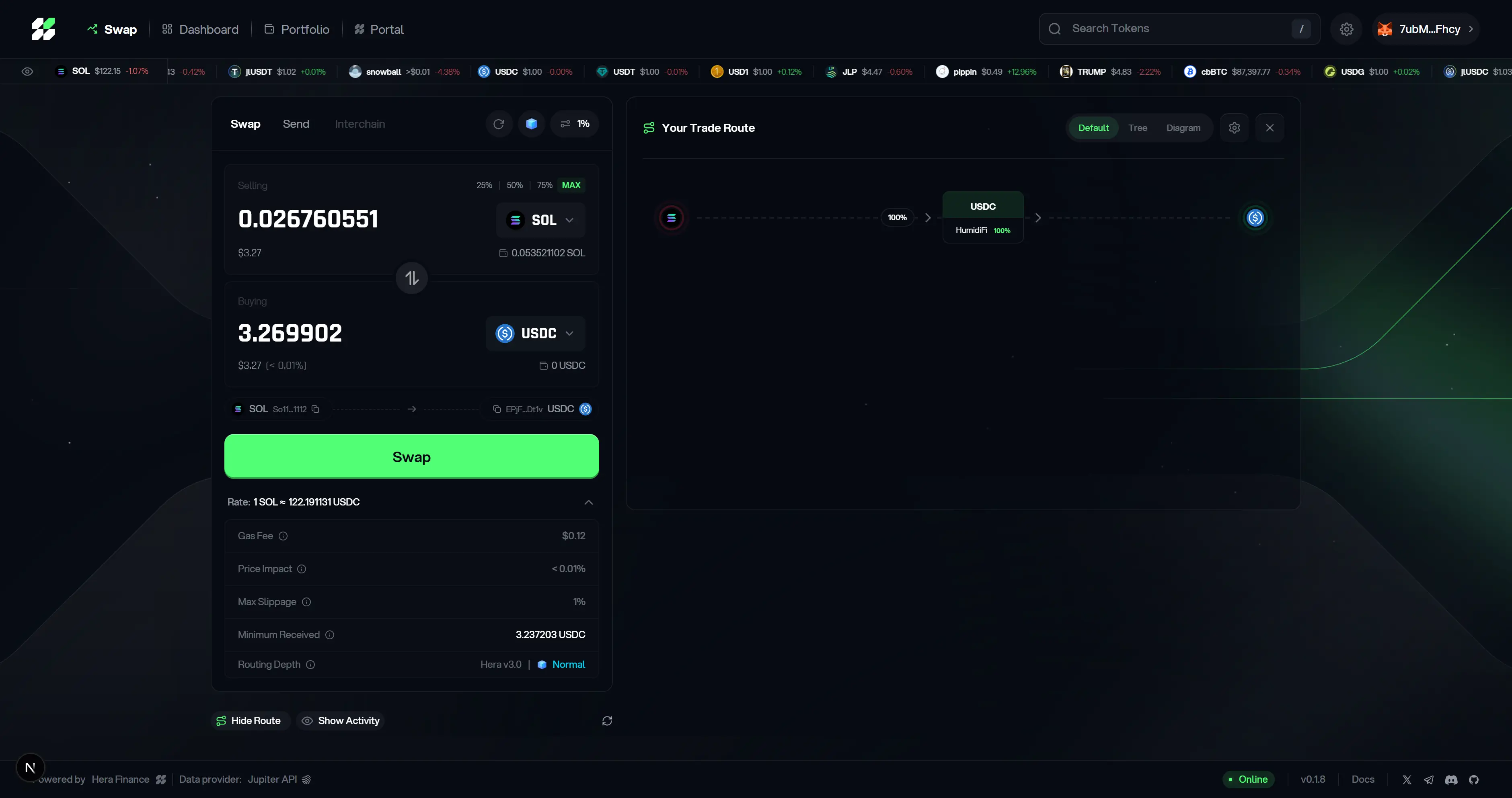 Hera Finance default route view
