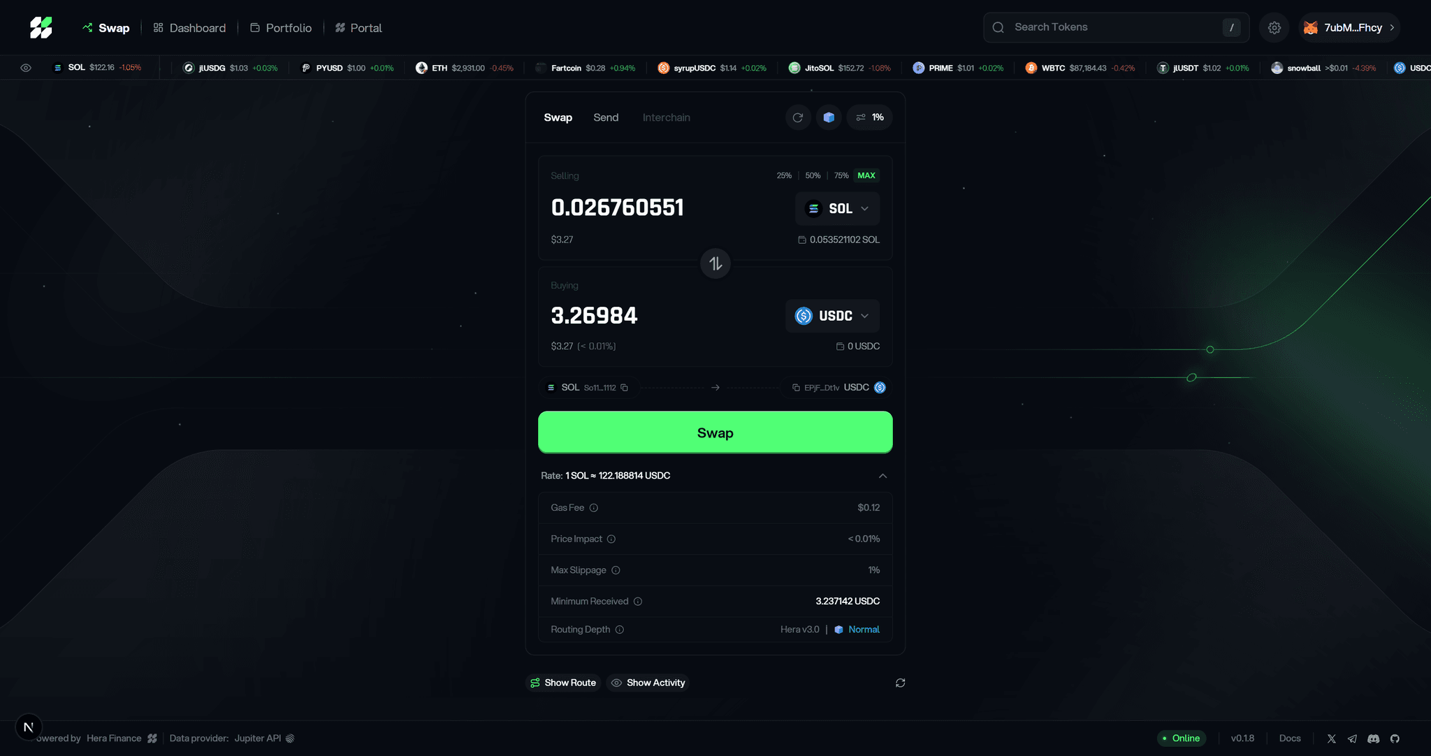 Hera Finance swap interface