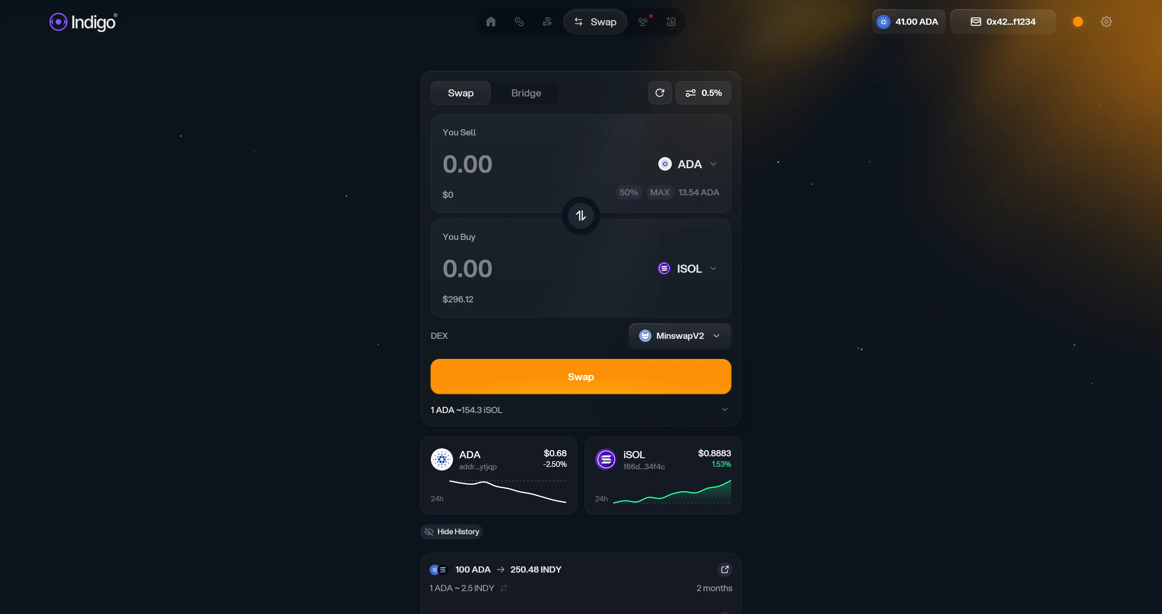 Indigo swap interface