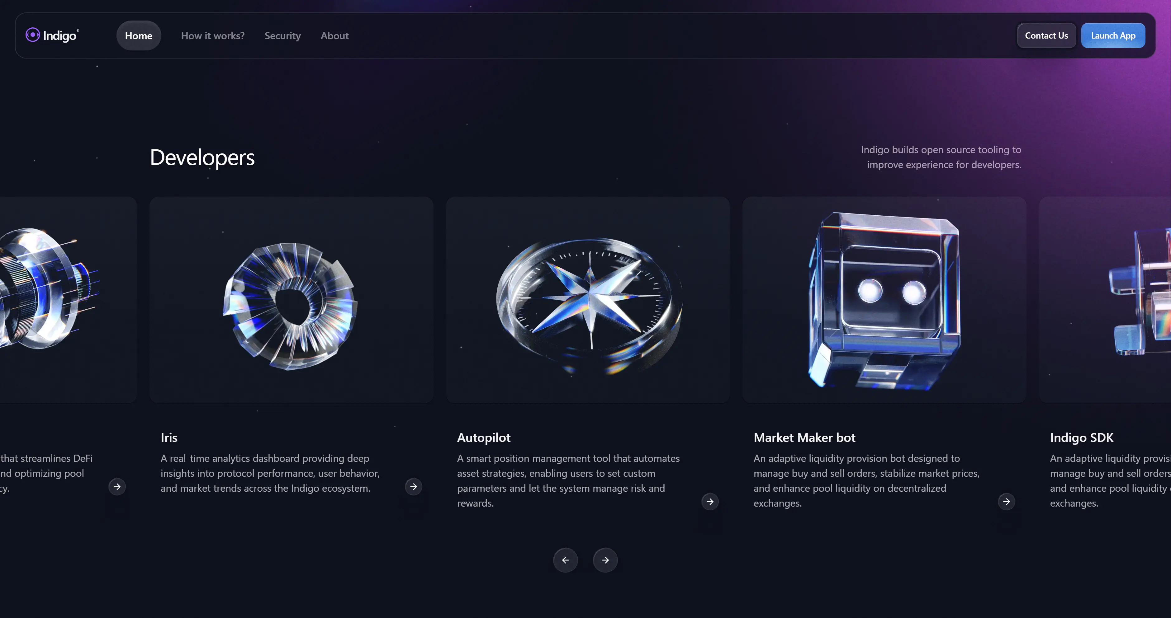 Indigo website developers section