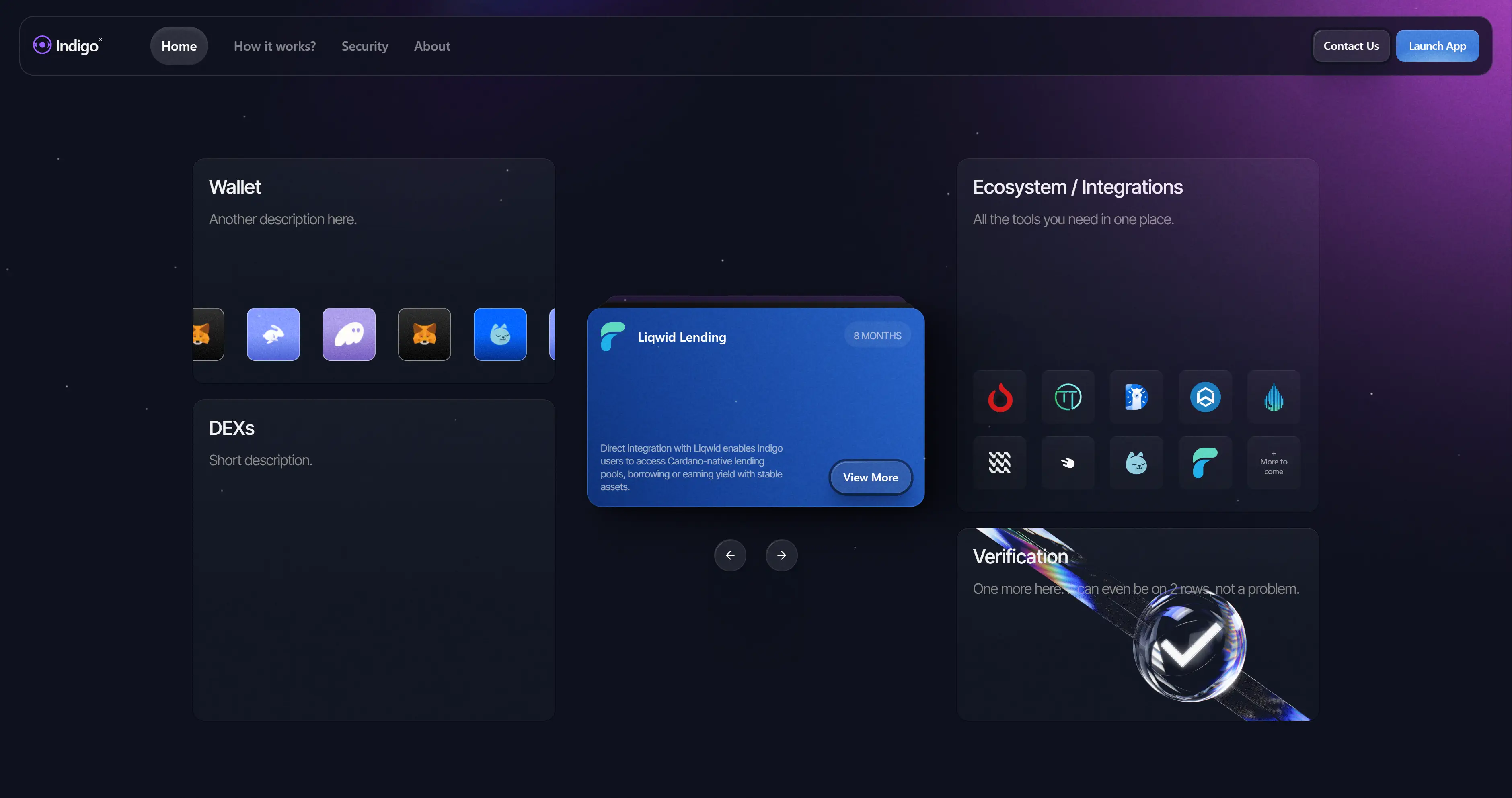 Indigo website wallet and ecosystem section