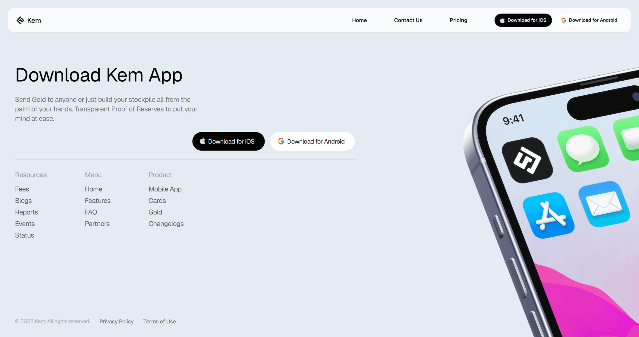 Kem footer and download section