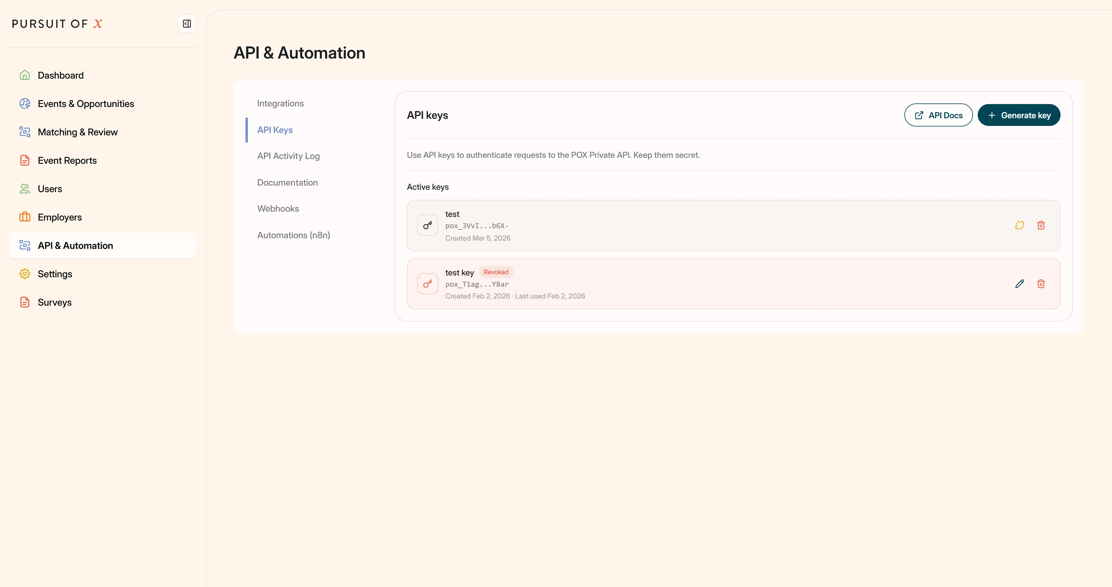 POX API key management