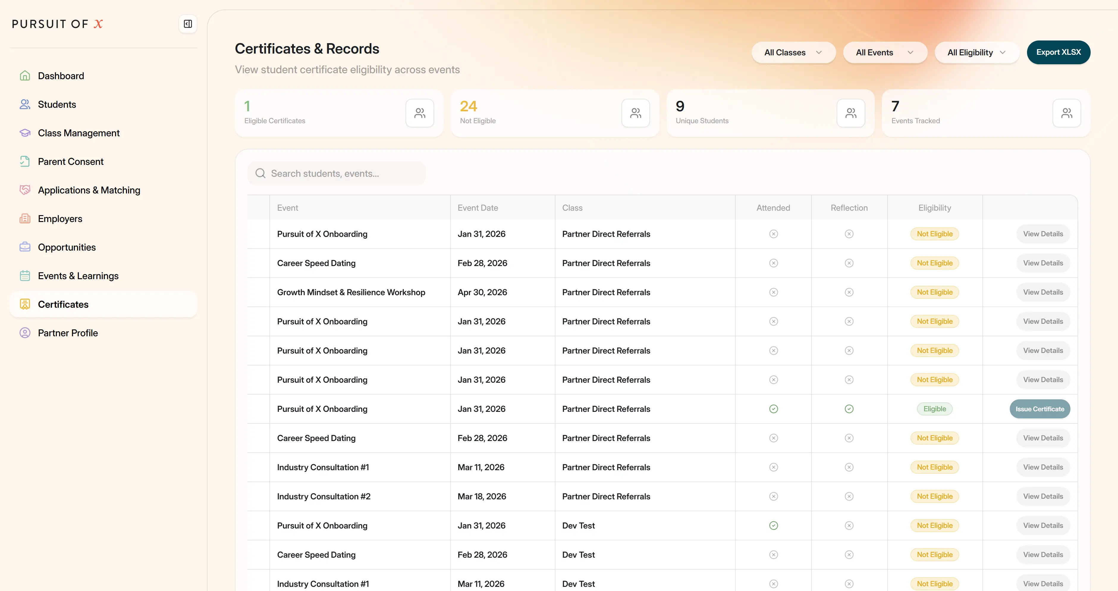 POX partner certificates and exports