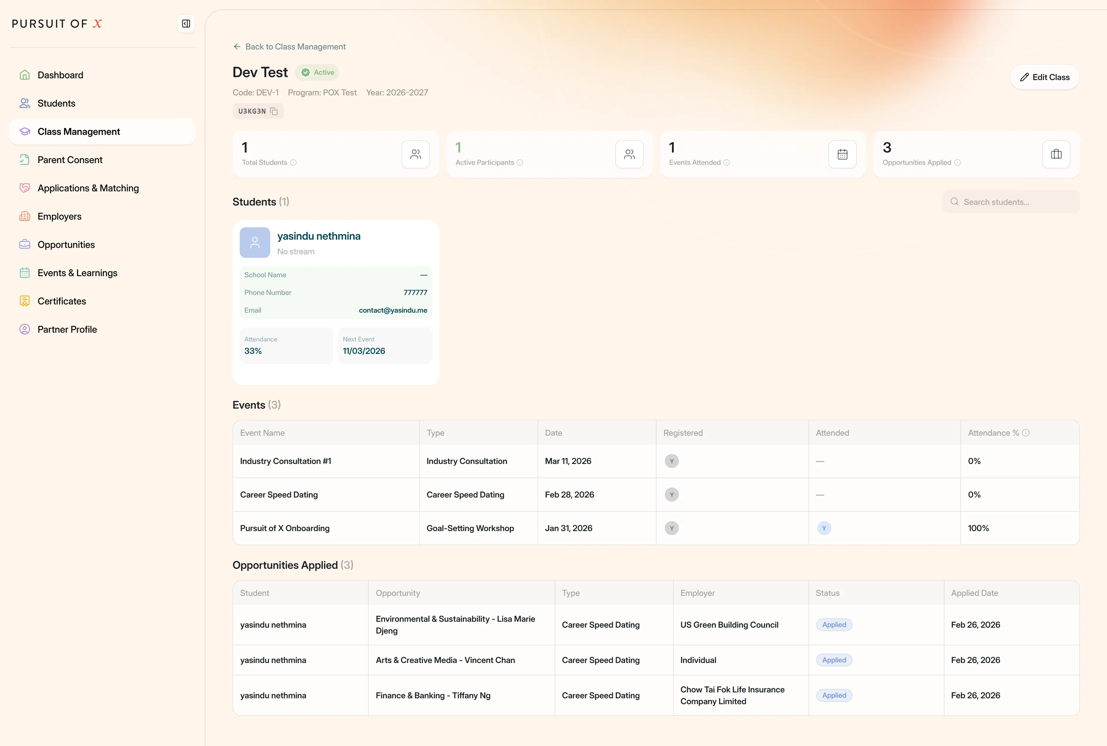 POX partner class management details