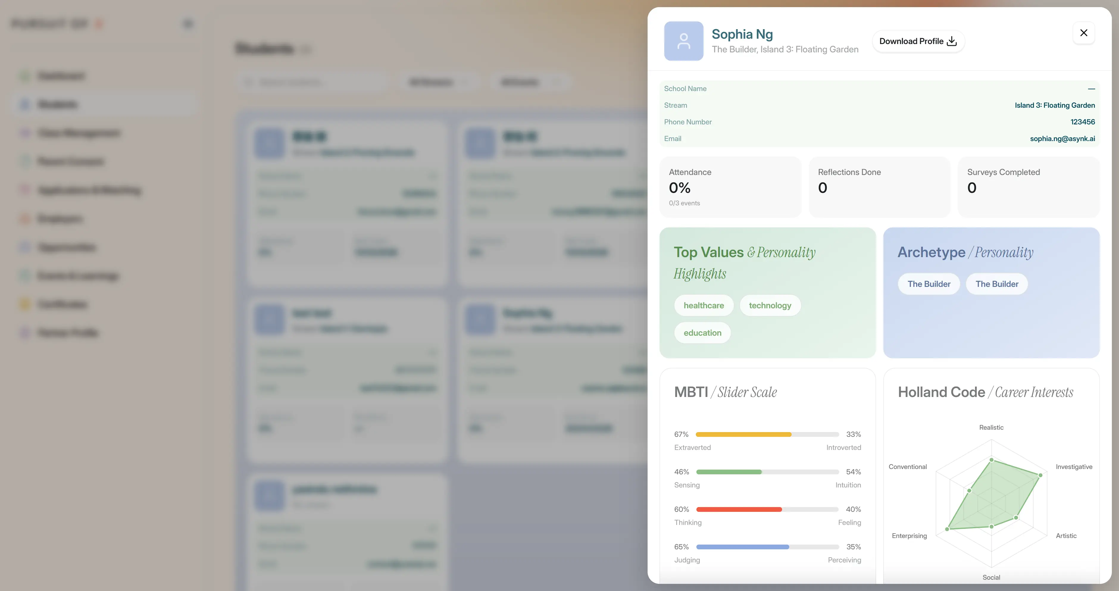 POX partner student profile and journey tracking
