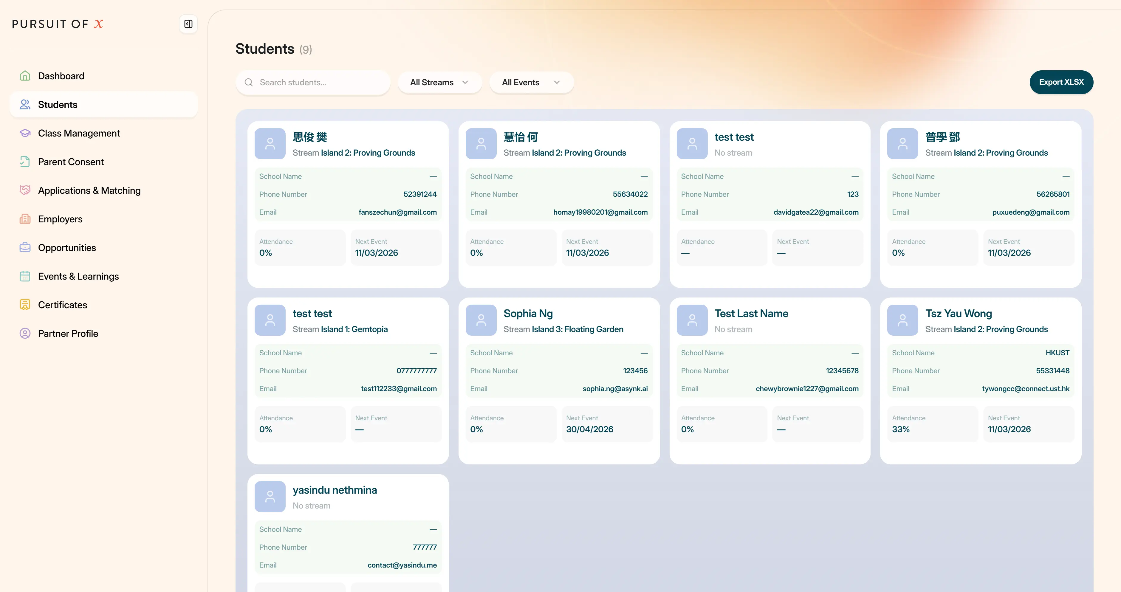 POX partner student directory