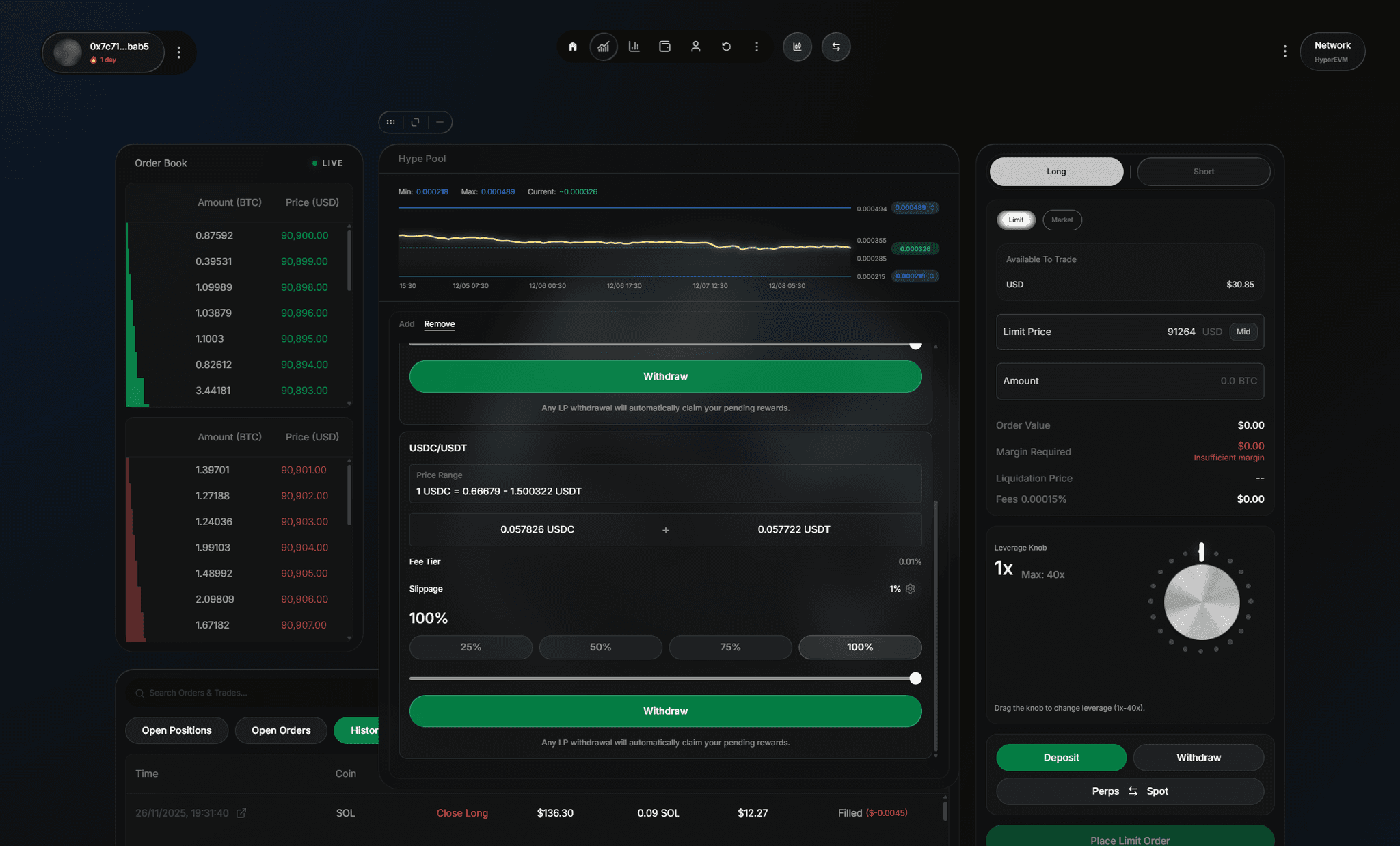 rePRICE hype pool remove-liquidity flow