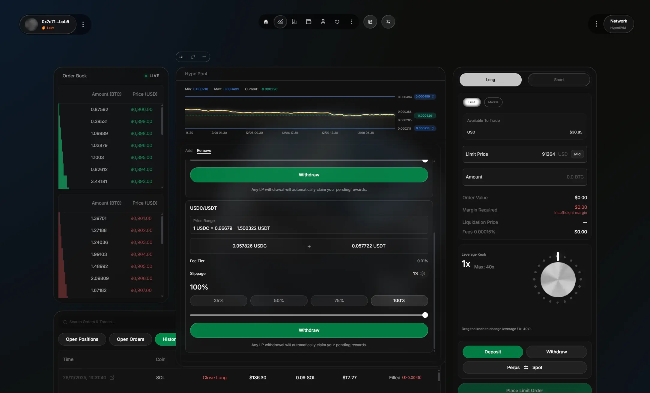 rePRICE hype pool remove-liquidity flow